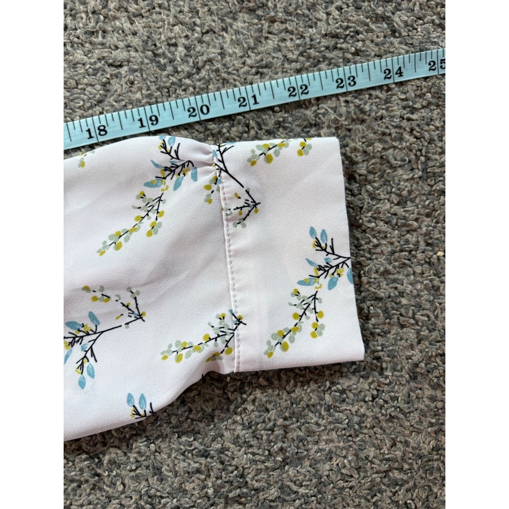LOFT Blouse Womens MP White Floral Button Down Long Sleeve Petite Cottagecore - Picture 7 of 11